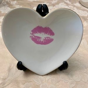 Heart with a Pink Kiss Trinket Dish with Gold Rim